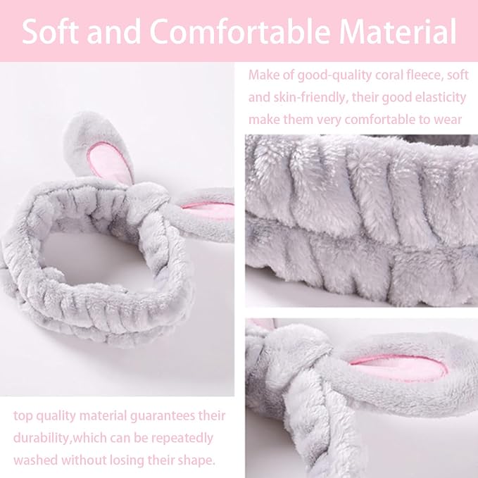 musejoy 2 Pcs Headband Bunny Ears Headband Cute Spa Headbands - Image 3