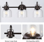 Bronze Bathroom Vanity Lights, 3-Light Vanity Light Fixtures - Image 2