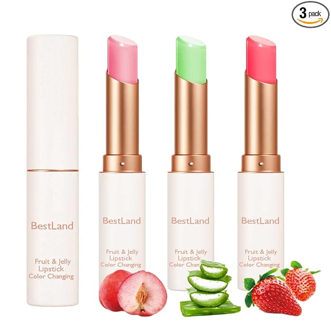3 Pcs/Set Strawberry, Peach & Aloe Jelly Lipstick Set, Color Changing Lip And by Bestland