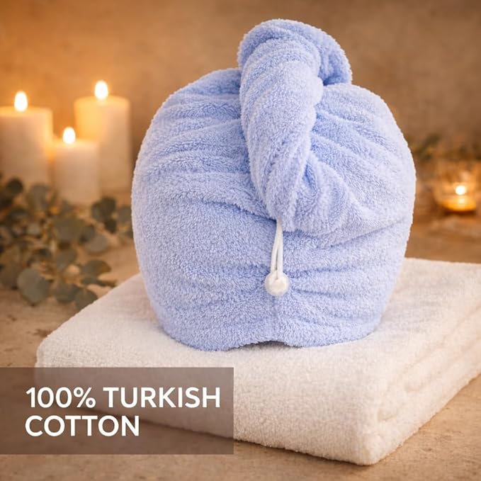 100% Turkish Cotton Hair Towel Wrap 2 Pack – Oeko-TEX Certified Quick Dry Turban - Image 5