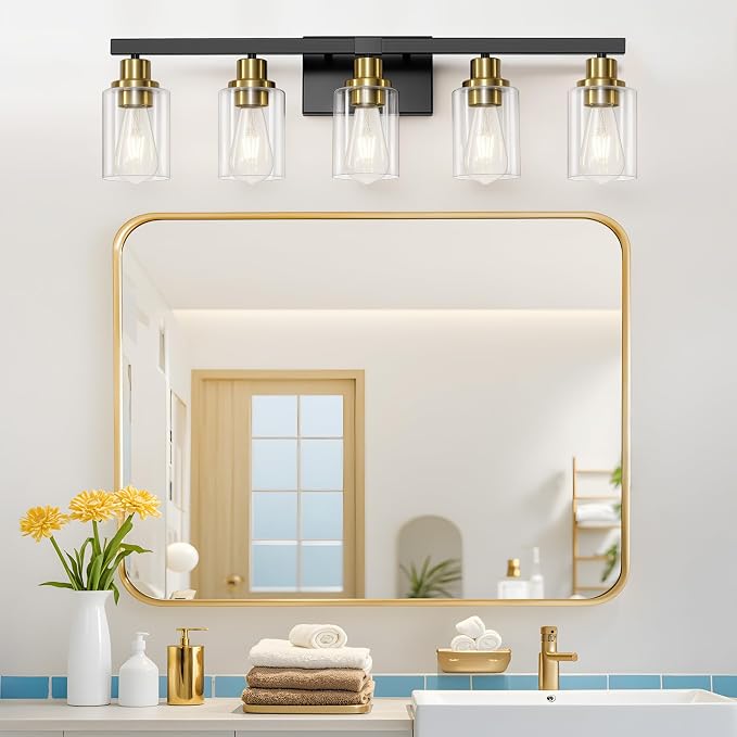 5-Light Black and Gold Bathroom Vanity Light, Bathroom Light Fixtures, Wall - Image 2