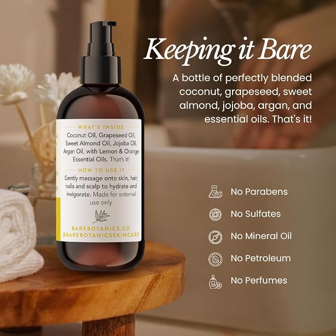 BARE BOTANICS 8 oz Moisturizing Lemon Orange Body Oil - Image 5
