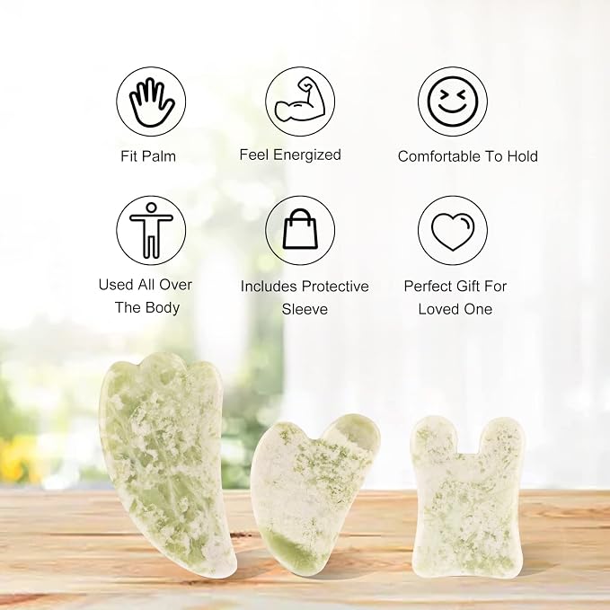 Gua Sha Facial Tools Set of 3 Guasha Massage Tool Jade Gua Sha Scraping Massager - Image 6