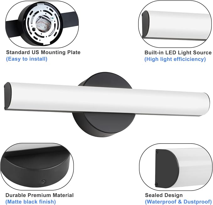 FOLKSMATE 2-Pack Modern Dimmable LED Vanity Light Bar Lighting Fixtures - Image 2