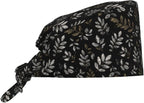 Scrub Cap for Women and Men Boho Black Leaf Pattern Adjustable Breathable by SUPLUCHOM