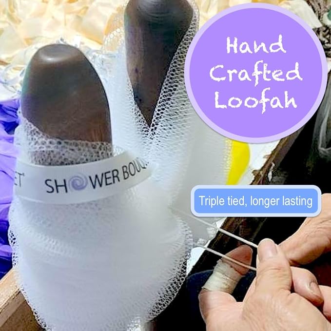 SHOWER BOUQUET Loofah-Charcoal Back-Scrubber 2-Pack // Long-Handle Bath-Sponge - Image 2