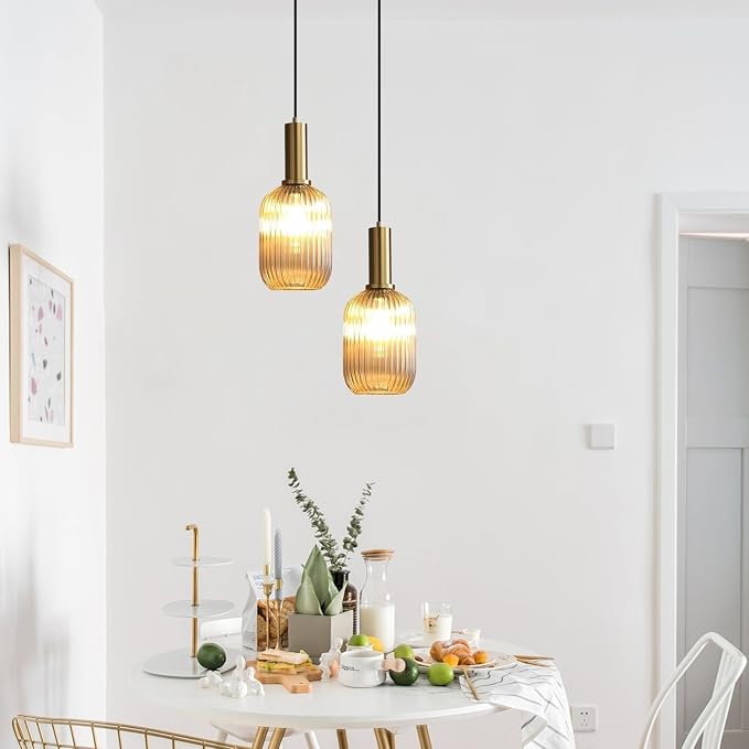 KCO Lighting 1-Light Amber Glass Ceiling Light Fixture Vintage Striped Glass - Image 6