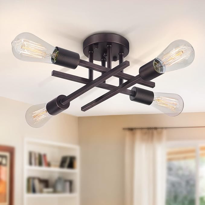 SunRider Industrial 4-Light Semi Flush Mount Ceiling Light Fixture, Bronze - Image 8