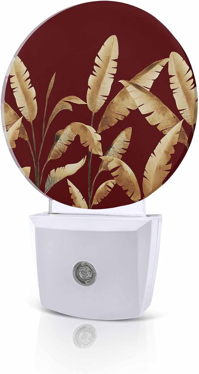 Night Lights Auto Sensor Golden Foliage Night Light Red Minimalist Leaf Round by Home+L6