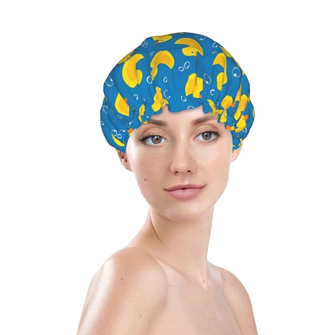 Rubber Ducks Shower Cap For Women Reusable Waterproof Double Layers Bath Cap - Image 2