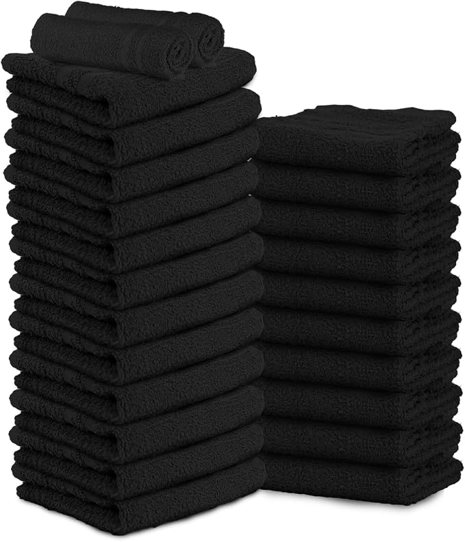 24 Pack Black Hand Towels 100% Cotton Spa Towels 16x27 inches Highly Absorbable by TOALLA