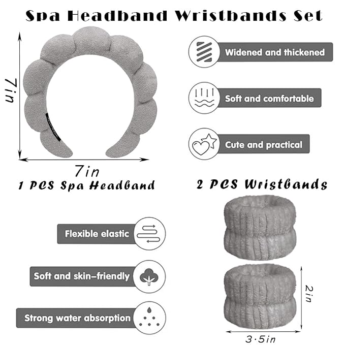 Spa Headbands for Washing Face Wristband Set Sponge Makeup Skincare Headband - Image 2