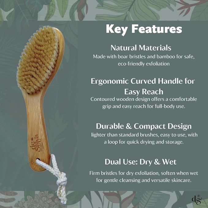 Dry Brush for body with Natural Boar Bristle & Bamboo Handle. Dry Body Brush - Image 6