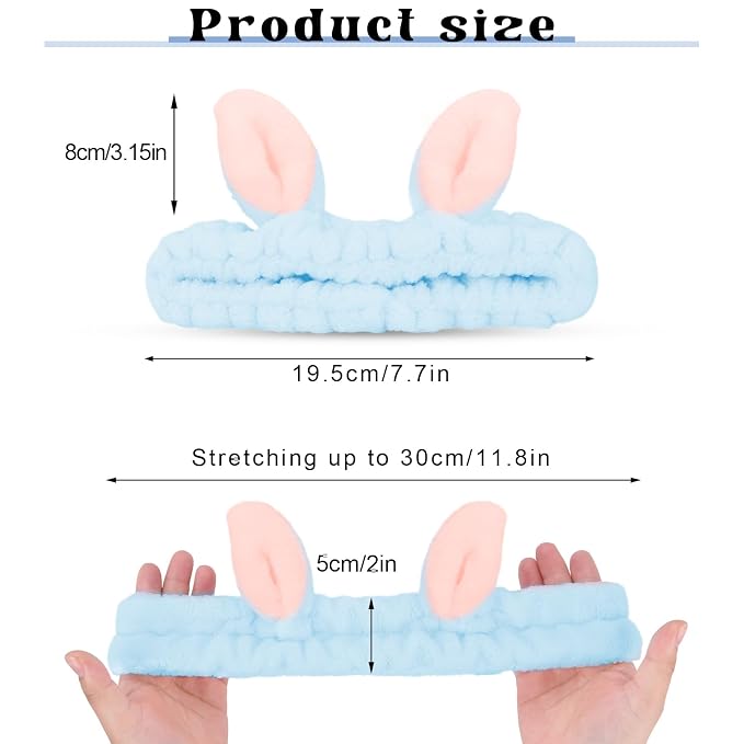 Cute Blue Rabbit Ears Headband Frog Eye Elastic to Wash Face - Image 2