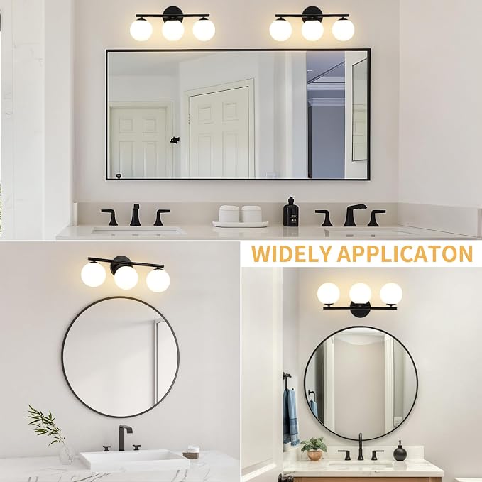 Black Globe Bathroom Light Fixtures 3-Light Vanity Light - Image 6