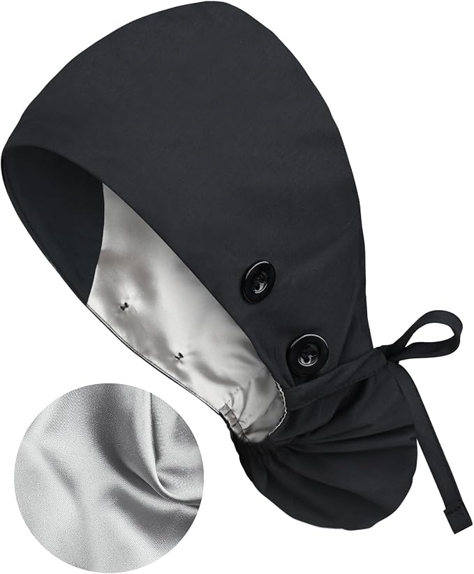 Satin Lined Scrub Caps with Buttons & Sweathand, Surgical Caps by Yuest
