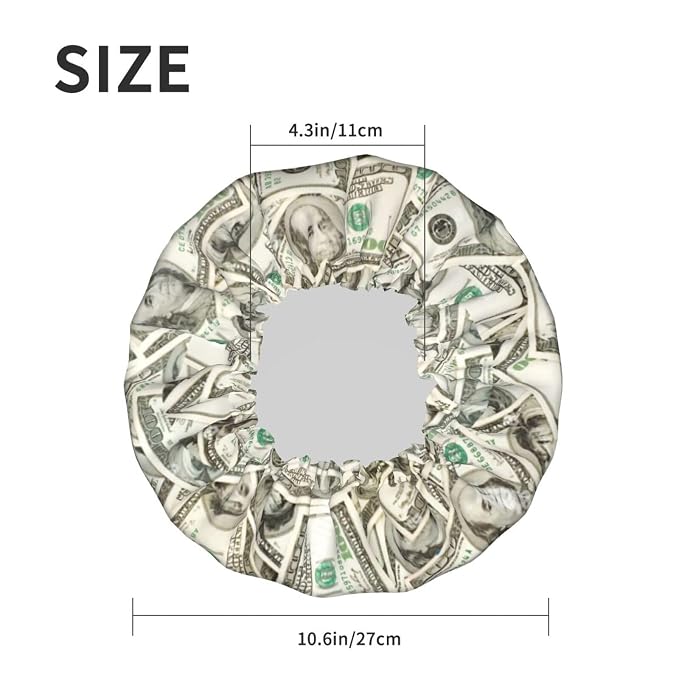 100 Dollar Money Shower Cap For Women Reusable Waterproof Double Layers Bath - Image 5