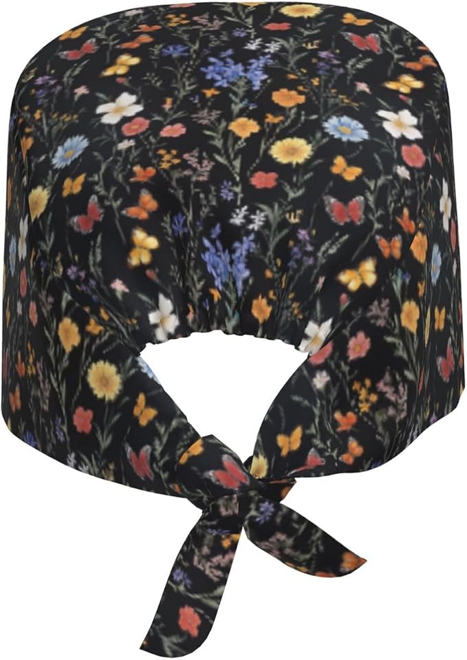 Scrub Cap for Women and Men Boho Black Leaf Pattern Adjustable Breathable - Image 8