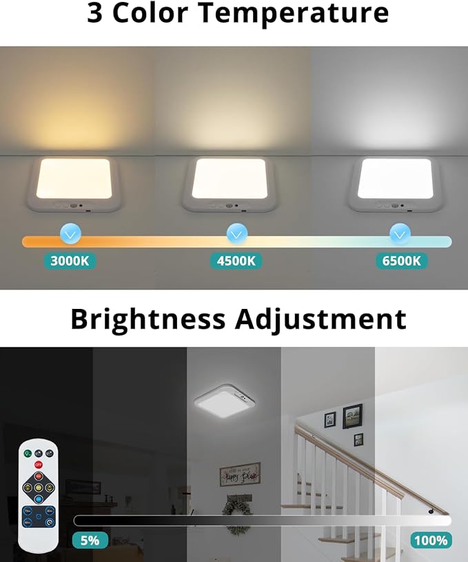 wowatt 2Pcs Rechargeable Battery Operated Ceiling Light, Motion Sensor Light - Image 6