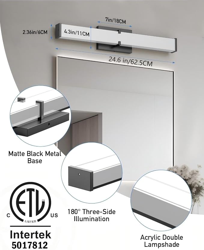 Modern Bathroom Light Fixtures 24 Inch, 25W 2500 Lumen Dimmable Bathroom Vanity - Image 3