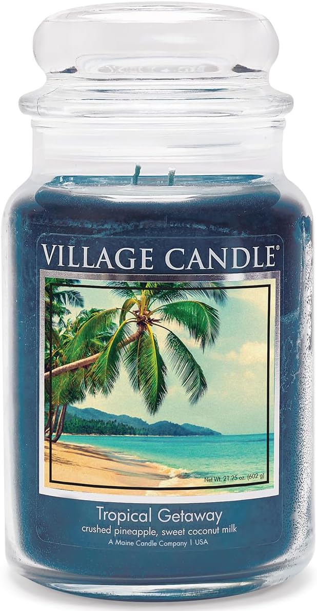 Village Candle Tropical Getaway, Large Apothecary Jar, Scented Candle, 21.25 oz. by VillageCandle