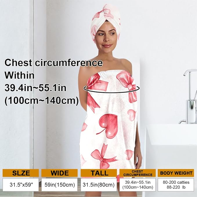 Valentine Heart Bow Bath Wrap and Hair Drying Turban Set – Soft Microfiber - Image 3
