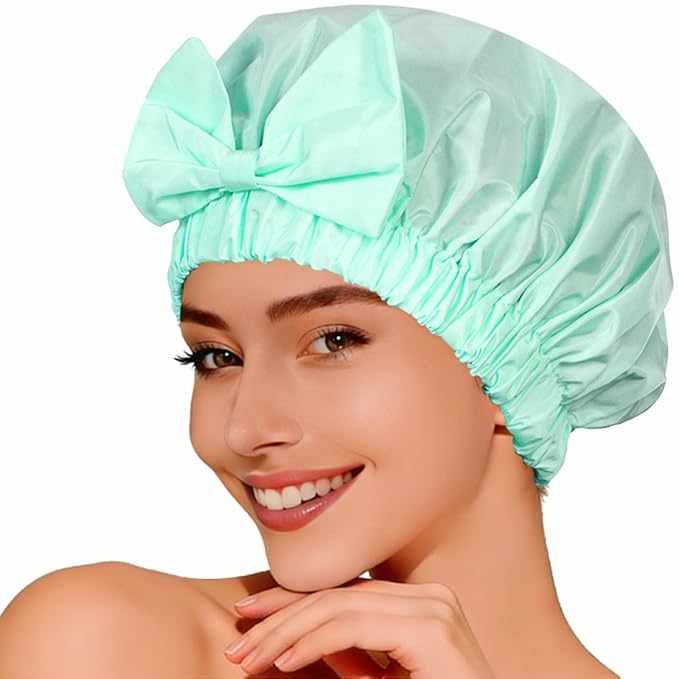 Shower Cap for Women, Cute Bow Waterproof Reusable Bath Cap, Non-Slip Anti by TUVATU