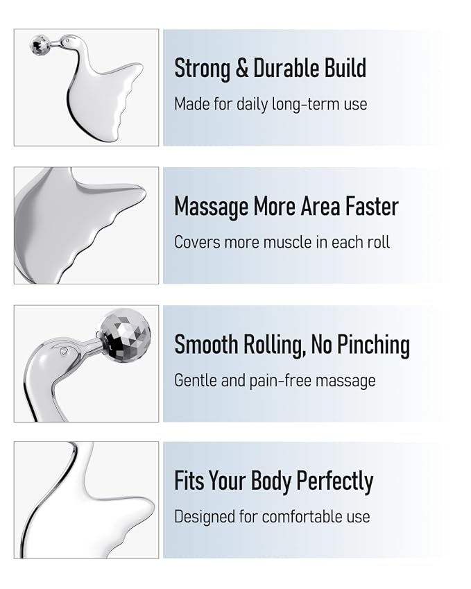 Stainless Steel Gua Sha with Eye Roller, 2026 Updated 2 in 1 Swan Shaped Face - Image 6
