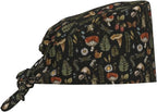 Scrub Cap for Women and Men Boho Black Leaf Pattern Adjustable Breathable by SUPLUCHOM