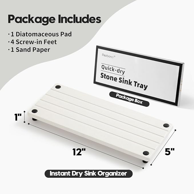 Razborci Instant Dry Sink Caddy Kitchen Sink Organizer, Quick Drying Stone Tray - Image 6