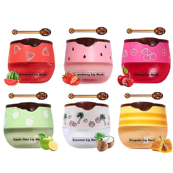 6 PCS Honey Lip Mask, Strawberry & Watermelon & Coconut & Cherry & Apple Lime by Unknown