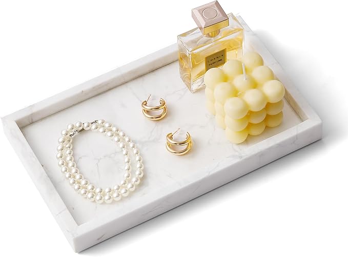 WORHE Italy Marble Vanity Tray for Jewelry, Towel Natural Modern Decorative by WORHE