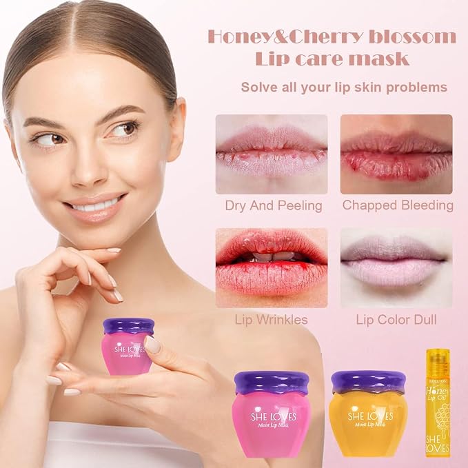 2PCS Lip Mask Overnight, Honey&Sakura Day and Night Repair Sleeping Lip Balm - Image 3