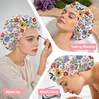 Bohemian Floral Patterns Reusable Shower Cap Cute Double Layer Waterproof - Image 6