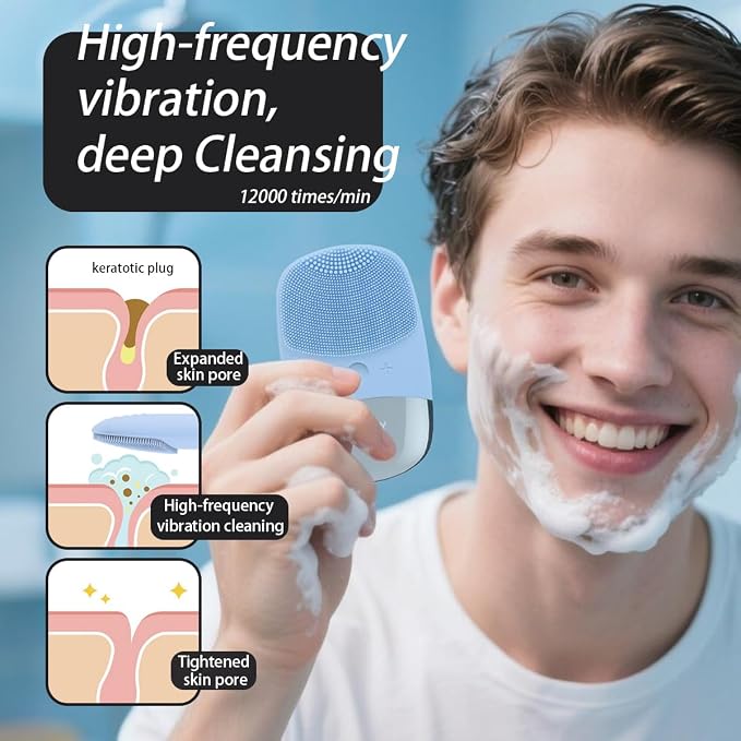 Facial Cleansing Brush, 3-in-1 Electric Silicone Face Scrubber, Vibrating - Image 2