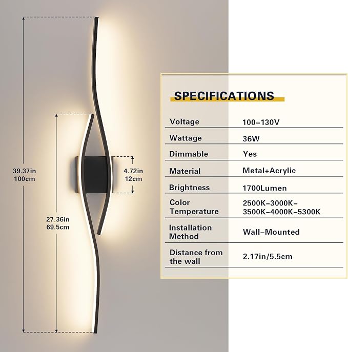 Joossnwell Bathroom Light Fixture Over Mirror 39.37 Inch Vanity Lights Bar - Image 6