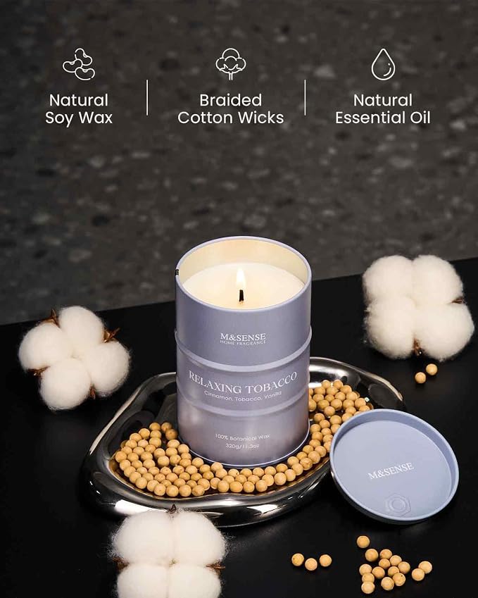 M&SENSE Tobacco Vanilla Scented Candles Natural Non Toxic, Aromatherapy Candle - Image 3