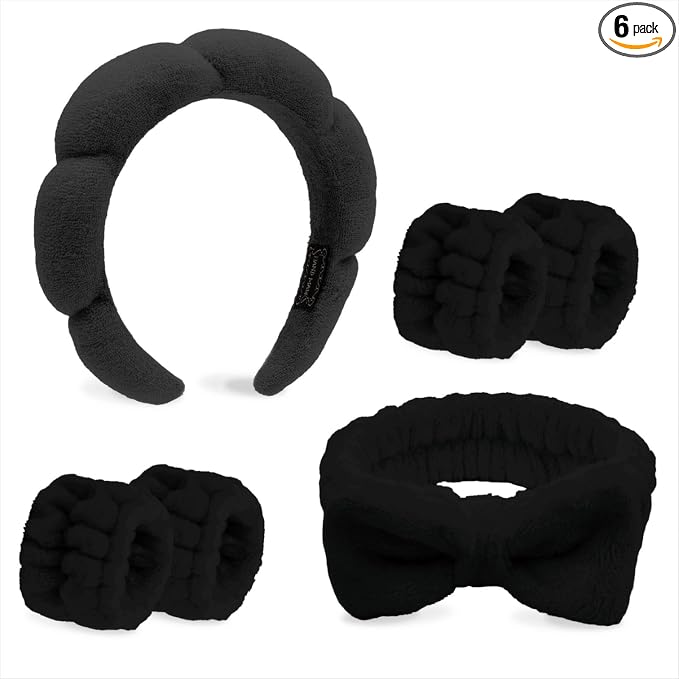 Black Spa Headband and Wristband Set by TIOSRU