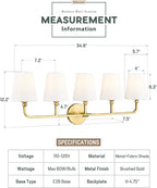 Bathroom Light Fixtures, 5 Light Brushed Gold Vanity Lights - Image 3