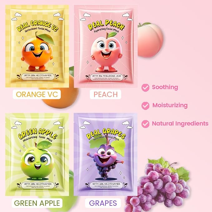 Kaely 12 Pack Fruit Face Masks for Kids, Kids Face Mask Spa Day Kit Supplies - Image 3