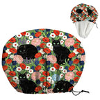 Black Cat Reusable Shower Cap Flower Double Layer Waterproof Shower Caps Large by DELORIGIN