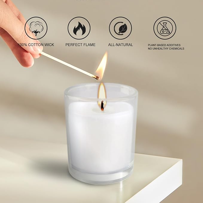 20 Pack Unscented White Clear Glass Filled Votive Candles | Soy Wax, Hand - Image 5