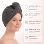 100% Turkish Cotton Hair Towel Wrap 2 Pack – Oeko-TEX Certified Quick Dry Turban - Image 3
