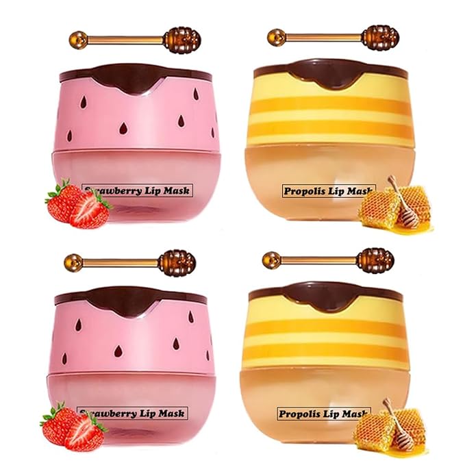 4 PCS Honey Lip Mask, Strawberry & Watermelon & Apple Lime Lip Sleeping Mask by Unknown