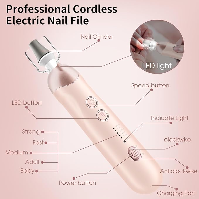 Professional Manicure Pedicure Kit, Cordless Electric Nail File Set, - Image 6