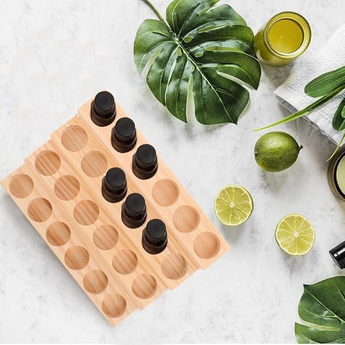 Healifty Wooden Essential Oil Organizer Rack 24 Slots Bottle Display Stand - Image 6