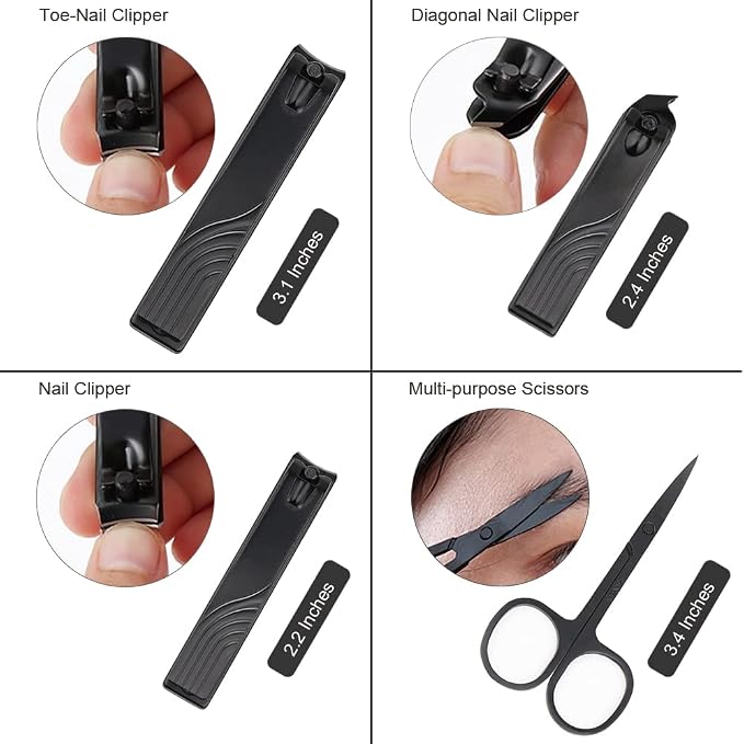 ZIZZON Travel Mini Manicure set Nail Clipper set 10 in 1 Stainless Steel - Image 4