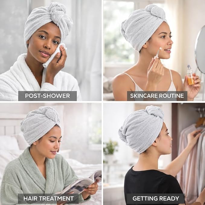 100% Turkish Cotton Hair Towel Wrap 2 Pack – Oeko-TEX Certified Quick Dry Turban - Image 8