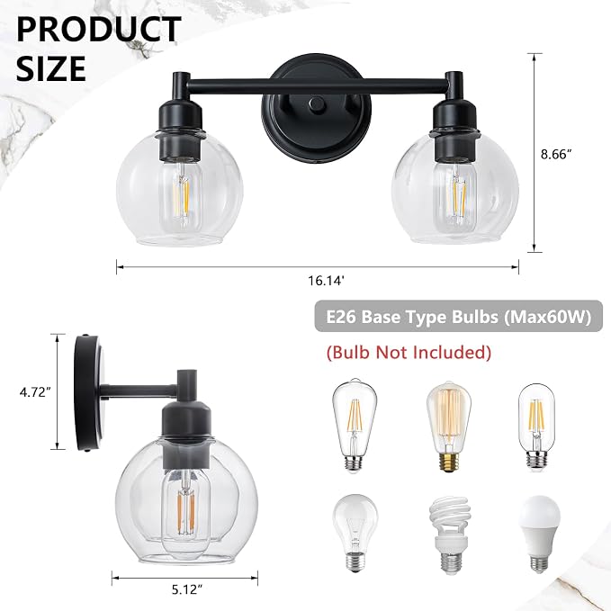 Bathroom Light Fixtures, 2-Light Modern Bathroom Vanity Light, Wall Lights Over - Image 2