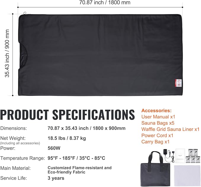 Happybuy Sauna Blanket for Detox, Home Relaxation, 1-6 Temp Levels, 1-60 Min - Image 7